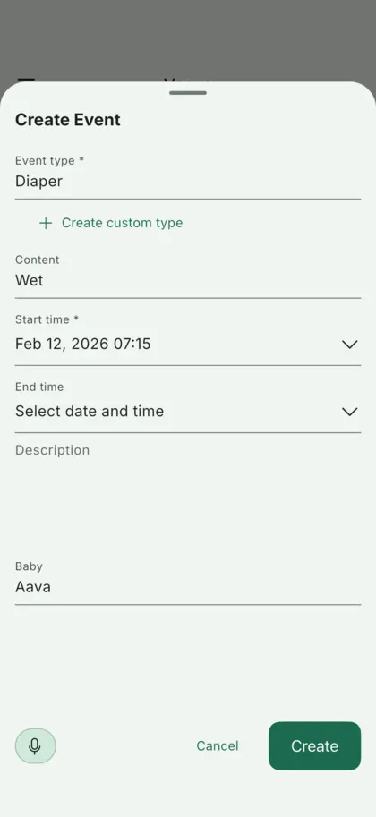 Vaava voice dictation screen