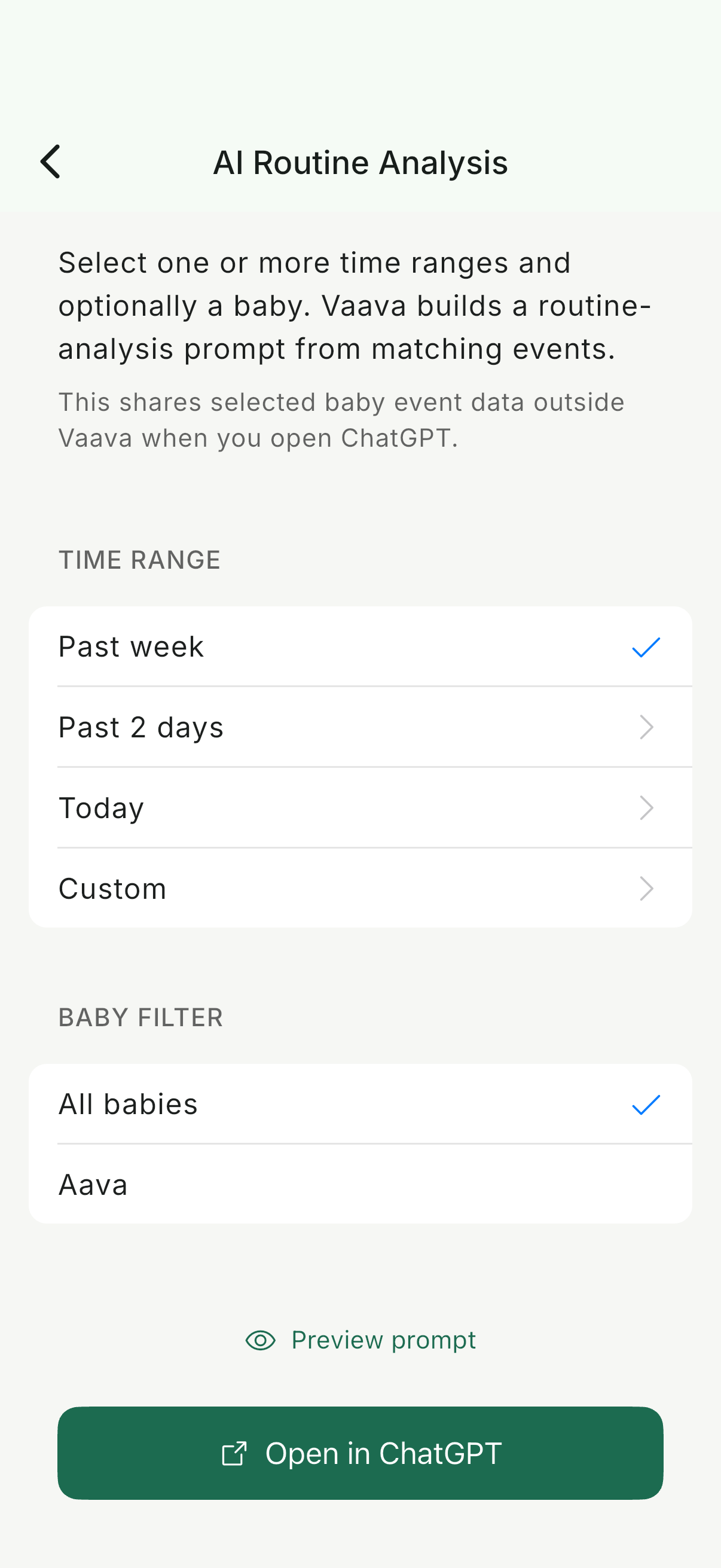 Vaava AI-assisted prompting screen