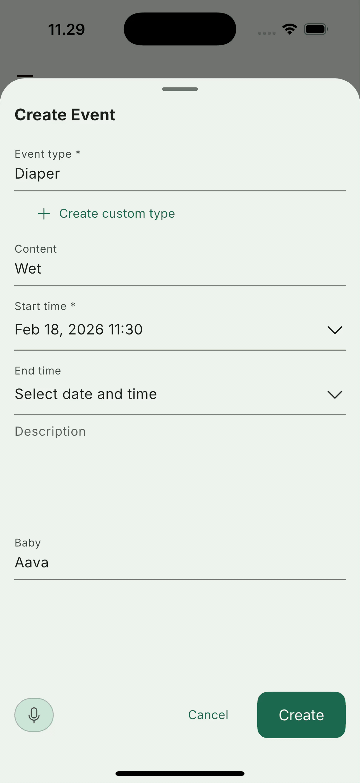 Vaava voice dictation screen