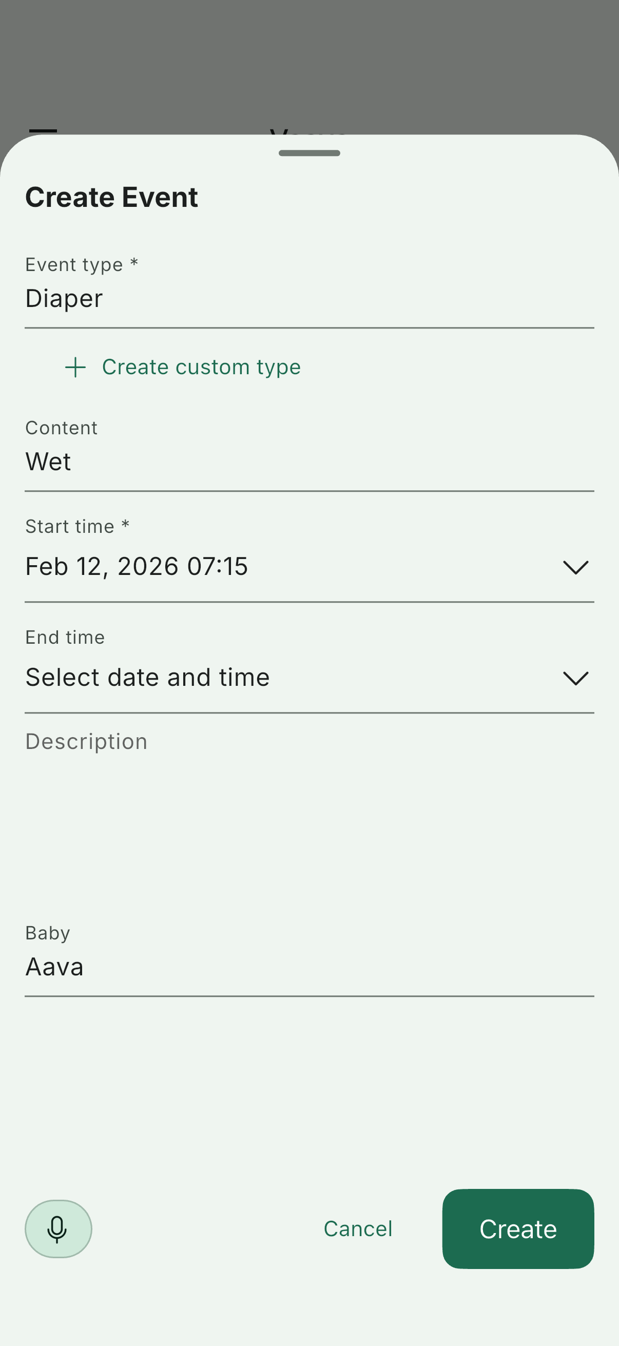 Vaava voice dictation screen